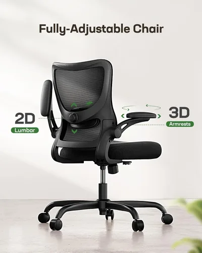 Miniatura 2 de Marsail - Silla ergonómica de oficina con soporte lumbar ajustable, reposabrazos de poliuretano ajustables en 3 direcciones y respaldo de malla