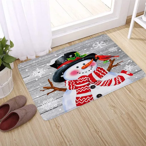 Miniatura 5 de LB Tapete de baño de muñeco de nieve de Navidad para baño, copos de nieve blancos de vacaciones de invierno sobre tablas de madera gris rústicas