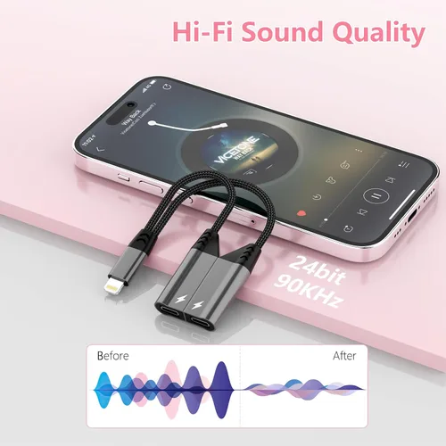 Miniatura 5 de Divisor de cable magnético 2 en 1 para iPhone a conector de audio Lightning dual para auriculares y cargador, adaptador de convertidor
