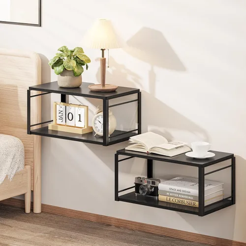 Miniatura 12 de Mesita de Noche Flotante Estante de Pared, Estante de Cabecera de Madera Mesita de Noche Montada en Pared Juego de 2, Mesa de Cabecera Flotante