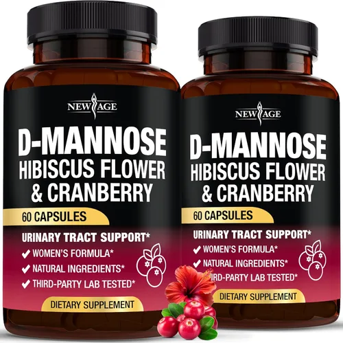 NEW AGE D-manosa con arándano e hibisco - Alta resistencia para la salud del tracto urinario - Suplemento para mujeres - Soporte de vejiga, hígado y