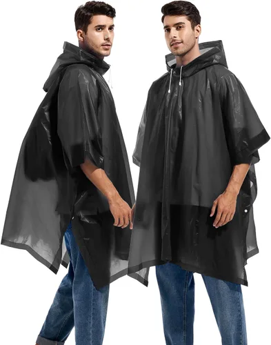 Miniatura 75 de Paquete de 2 ponchos de lluvia para adultos, reutilizables, impermeables, de supervivencia, emergencia, resistente, con capucha con cordón