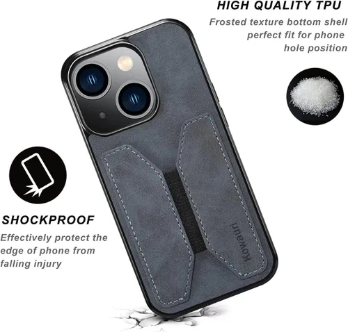 Miniatura 3 de Kowauri Funda para iPhone 15, piel sintética, con ranura para tarjeta de crédito, funda protectora ultra delgada para iPhone 15 (6.1 pulgadas), gris