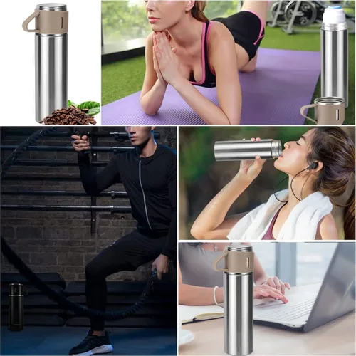 Miniatura 7 de Botella térmica de café, taza de viaje de acero inoxidable aislada al vacío, botella aislada de 16 onzas con taza para bebidas calientes y frías