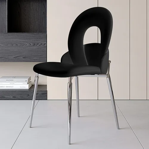 Miniatura 9 de Kitchen Dining Chairs with Genuine Leather,Dining Room Chairs with Metal Legs,Living Room Chair Curved Backrest,Kitchens Chair for Living, Negro
