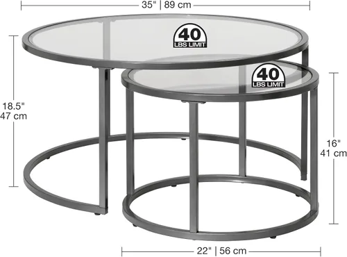 Miniatura 3 de Camber Elite - Juego de mesa auxiliar redonda de metal y vidrio, 35 pulgadas