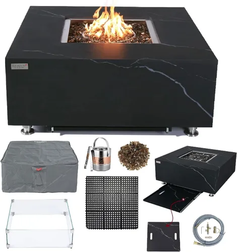 Miniatura 14 de Elementi+ Mesa de Fuego de Gas Colorado de Hormigón Fundido de 56" Rectangular, Hoguera al Aire Libre con Ignición Electrónica Incluye Cubierta