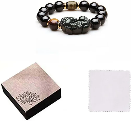 Miniatura 20 de Pulsera de obsidiana negra, pulsera de obsidiana negra Feng Shui para mujeres y hombres, pulsera elástica de obsidiana con piedra de ojo de tigre