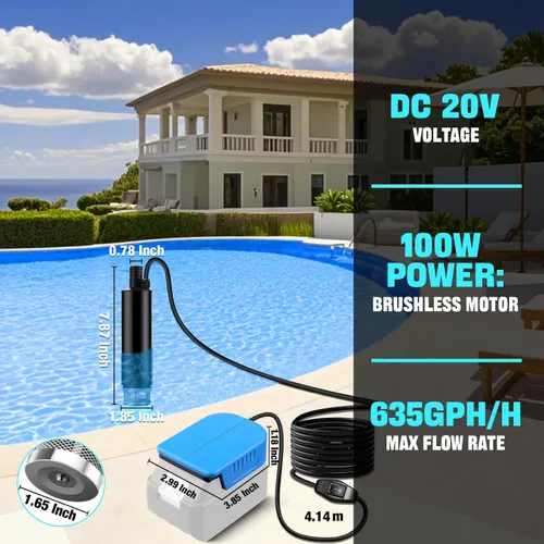 Miniatura 3 de Bomba de transferencia de agua compatible con batería Makita de 18V, bomba de agua sumergible de 12V de 635GPH con filtros de sedimentos