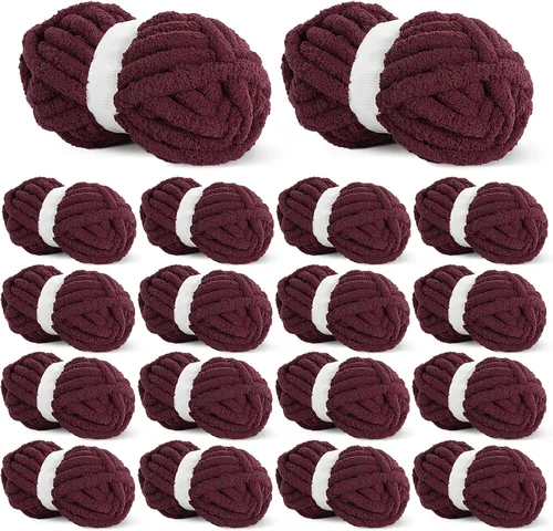 Miniatura 35 de HOMBYS Hilo de Chenille Grueso Carbón para Crochet, Hilo Grueso Espeso y Esponjoso para Tejer, Hilo Súper Grueso para Tejer Mantas a Mano, Hilo