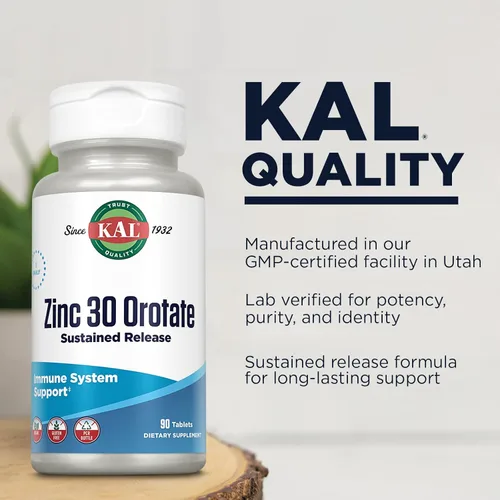 Miniatura 4 de KAL Orotato de zinc 30 mg, liberación sostenida, tabletas de zinc quelatado, suplemento de apoyo inmunológico, síntesis de proteínas, metabolismo