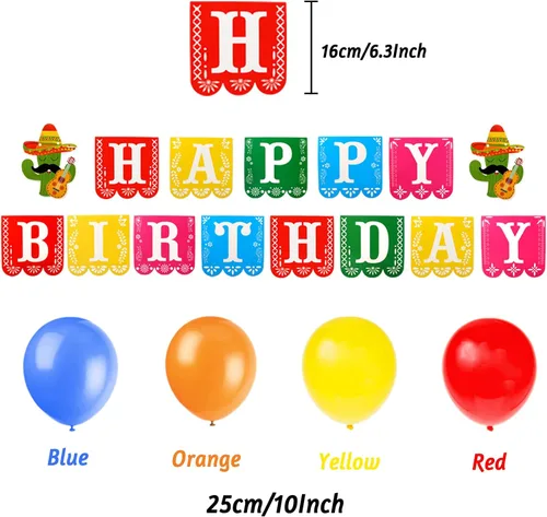 Miniatura 6 de Cartel de feliz cumpleaños con temática mexicana, pompones de papel, para fanáticos de México, decoraciones de fiesta, globos, decoraciones de fiesta