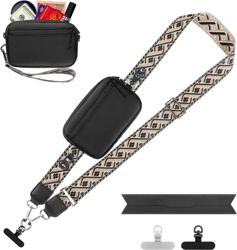Miniatura 28 de YFWE Correa de clip and go para teléfono con cartera cruzada, cordón ajustable para teléfono con cartera RFID desmontable, correa universal