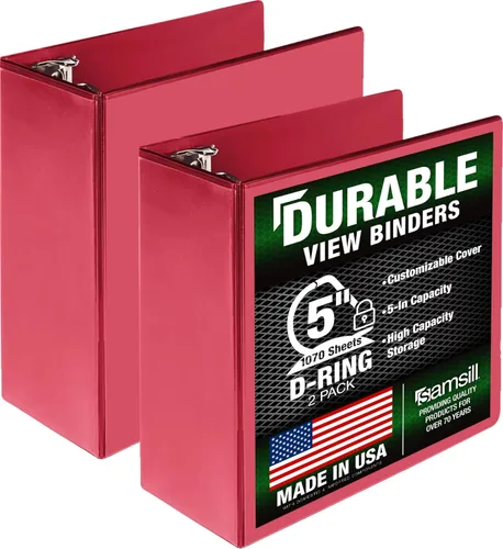 Miniatura 155 de Samsill Carpeta duradera de 1.5 pulgadas, fabricada en los Estados Unidos, carpeta de anillos en D, carpeta transparente personalizable, color rojo
