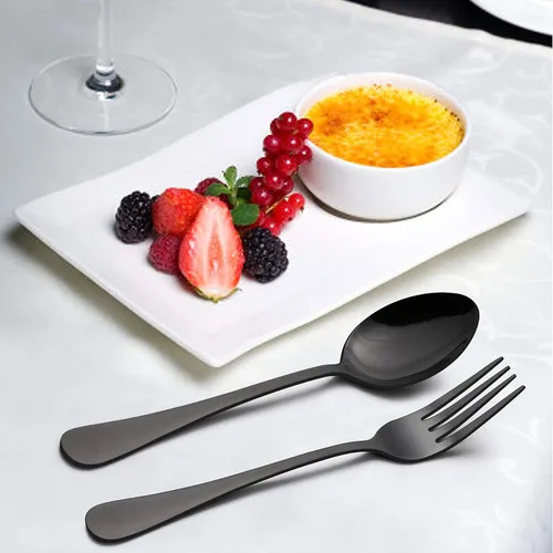 Miniatura 5 de LIANYU Juego de cubiertos negros de 36 piezas con cuchillos para carne, cubiertos de acero inoxidable para 6, utensilios de cocina modernos, acabado