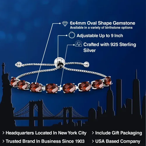 Miniatura 202 de Gem Stone King Pulsera de plata de ley 925 con piedra natal ovalada de 0.276 x 0.197 in para mujer, totalmente ajustable hasta 9 pulgadas