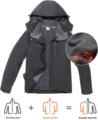 Miniatura 8 de CAMEL CROWN Chaqueta de esquí impermeable 3 en 1 para mujer, abrigo de invierno rompevientos, chaquetas de snowboard para lluvia, nieve, senderismo