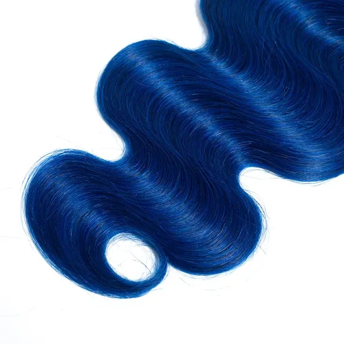 Miniatura 4 de Paquetes de cabello humano ondulado azul de dos tonos de raíces negras a azules, paquetes de cabello humano brasileño 1B/azul, paquetes de cabello
