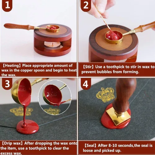 Miniatura 5 de EatingBiting Calentador de cera de madera, kit de cuchara derretida, palos de cera, herramienta de horno de fusión, olla de estufa, sello de cera