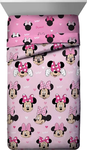 Miniatura 2 de Jay Franco Disney Minnie Mouse Hearts N Love - Juego de ropa de cama tamaño completo de 5 piezas, incluye edredón reversible y juego de sábanas, Rosa