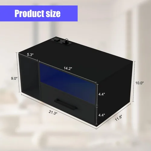 Miniatura 2 de Homaterial Mesita de noche flotante con estación de carga y luces LED, mesita de noche flotante con cajones, mesitas de noche montadas en la pared