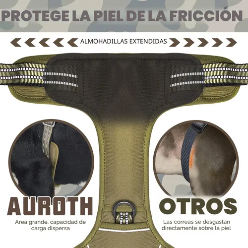 Miniatura 6 de Auroth Arnés Táctico para Perros Grandes Sin Tirones Arnés para Mascotas Ajustable Reflectante K9 Entrenamiento de Trabajo Control Fácil Chaleco