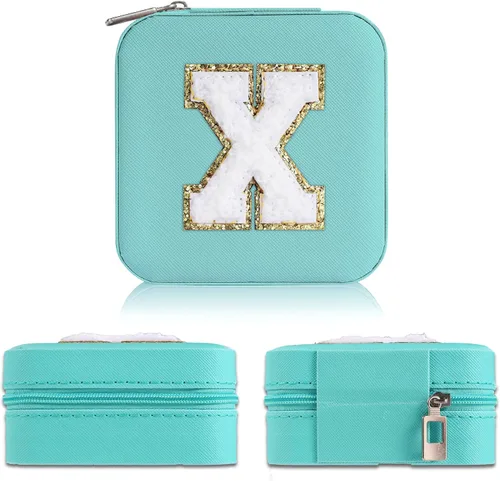 Miniatura 3 de Yqljew Joyero de viaje para mujeres y niñas, joyero con inicial X Joyero pequeño Joyero de viaje para mujer Estuche de joyería de viaje Regalos