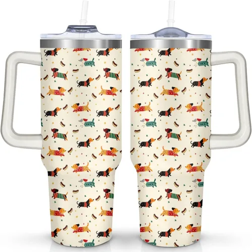 Miniatura 12 de Dachshund - Vaso de viaje aislado de acero inoxidable de 20 onzas con asa y pajilla, regalo para mujer, para el Día de la Madre, a prueba de fugas