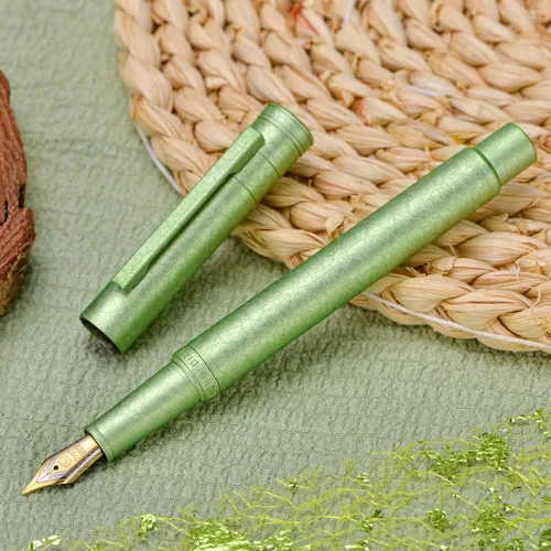 Miniatura 4 de Hongdian 1851 Forest - Pluma estilográfica de punta media, diseño clásico con convertidor y estuche de metal, flores de hielo verde manzana