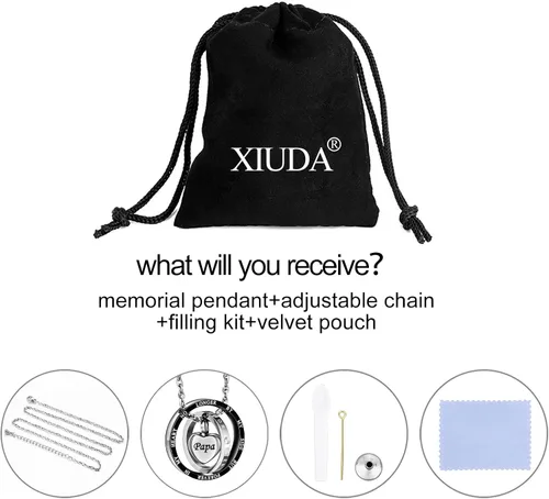 Miniatura 46 de XIUDA Collar de urna de cremación para cenizas, recuerdo tallado con recuerdo eterno de acero inoxidable, joyería conmemorativa para cenizas