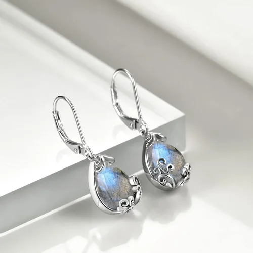 Miniatura 5 de POPLYKE - Aretes colgantes de plata de ley con forma de lágrima de lágrima celta de piedra lunar