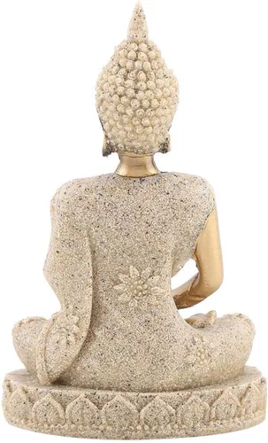 Miniatura 5 de Estatua de Buda, arenisca y resina, oro, mesa, hecho a mano, decoración de Buda