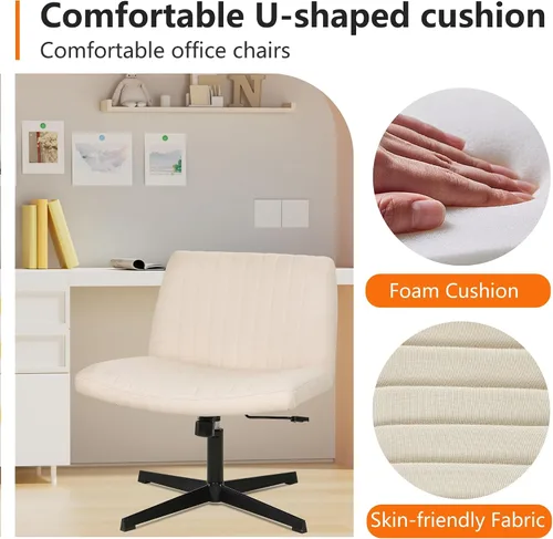 Miniatura 4 de Silla de oficina Criss Cross - Asiento ancho, sin brazos, altura ajustable, tela, beige