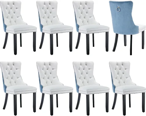 Miniatura 10 de Juego de 2 sillas de comedor modernas, sillas de comedor tapizadas acolchadas con patas de madera maciza, silla de cocina de tela de lino beige