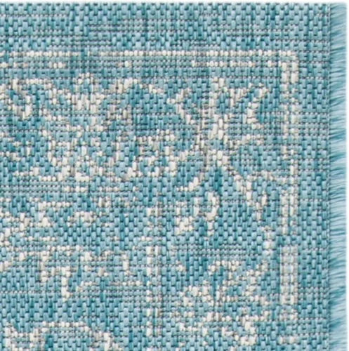 Miniatura 4 de SAFAVIEH Alfombra lavable para exteriores, colección Courtyard de 2.3 x 6.7 pies, color verde azulado y crema, no desprende pelusa y es fácil
