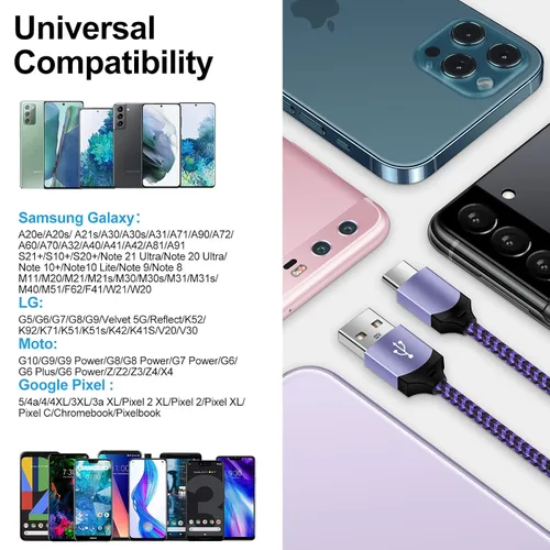 Miniatura 6 de Cable de carga USB C Pixel 7, cable de carga rápida de 6 pies, Android tipo C, paquete de 2 unidades para Google Pixel 10 9 Pro XL 8a 8 Pro 7a 7 Pro