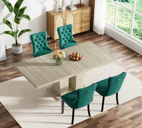 Miniatura 78 de Juego de mesa de comedor extensible marrón de 63 a 78.74 pulgadas para 4, juego de mesa de comedor de 5 piezas con 4 sillas, mesa de cocina