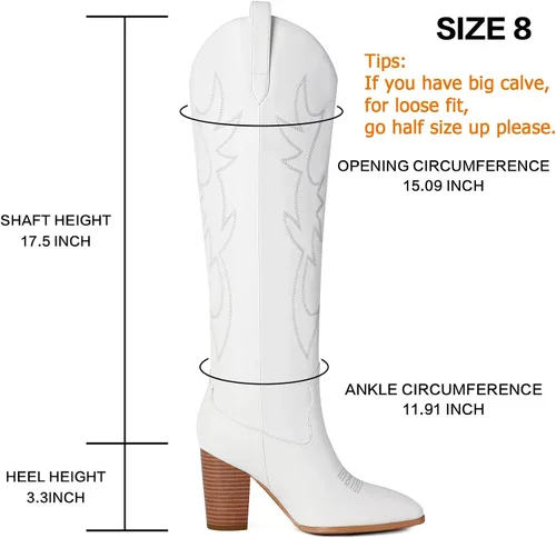 Miniatura 2 de Mostrin Botas vaqueras bordadas para mujer, botas vaqueras con punta puntiaguda, botas altas hasta la rodilla, tacón grueso, botas occidentales