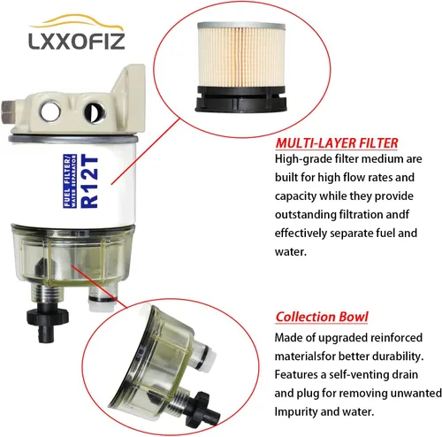 Miniatura 2 de Kit completo de separador de agua con filtro de combustible marino para fueraborda R12T con NPT ZG1/4-19 reemplaza a Racor S3240 120AT R12T