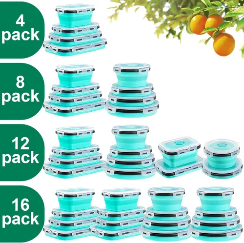 Miniatura 2 de Sudaya Paquete de 16 Recipientes de Almacenamiento de Alimentos Plegables con Tapas, Juegos de Recipientes de Almacenamiento Plegables Tazones
