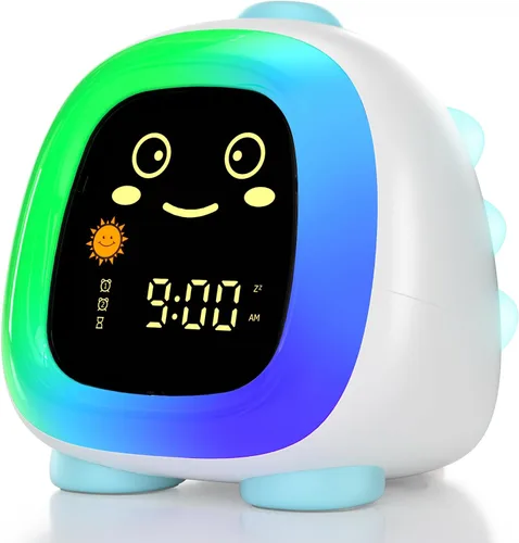 Reloj despertador para niños, luz nocturna infantil con 3 niveles de brillo, 10 modos de color, luz nocturna, modo de repetición de alarma dual,
