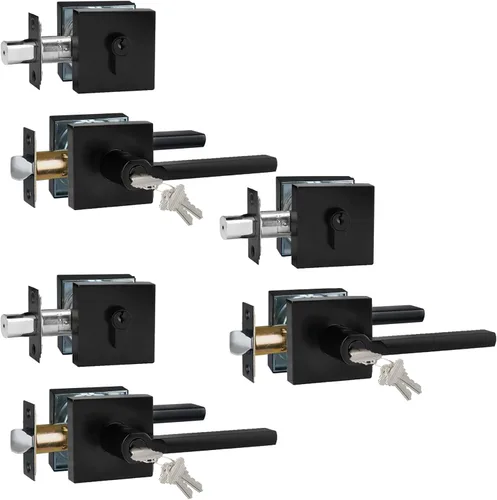 Miniatura 56 de Manija de Puerta de Paso (Sin Cerradura), Mango Cuadrado Interior de Servicio Pesado para Pasillo y Closet, Negro Mate, Reversible para Diestros