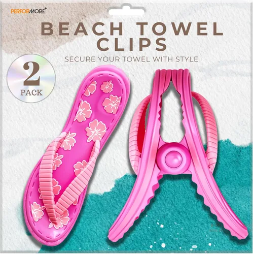 PERFORMORE Clips para toallas de playa, paquete de 2, clips portátiles para toallas, clips de seguridad para sillas de playa, terraza, patio, Rosa