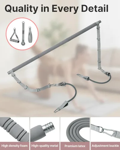 Miniatura 7 de YOTTOY Pilates Bar Kit with Resistance Bands - 3-Bar Pilates Workout Equipment for Legs, Hips, Waist & Arms Workout, Portable Home Gym Exercise Gris