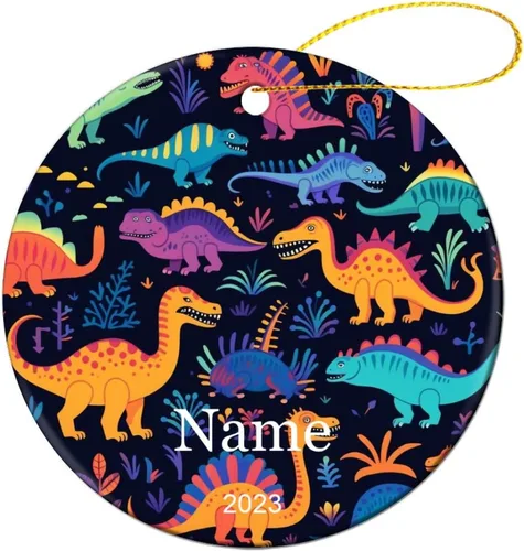 Adorno colorido con patrón de dinosaurio de 3 pulgadas, adorno de Navidad de cerámica de 3 pulgadas, bonito adorno de Navidad de dibujos animados,