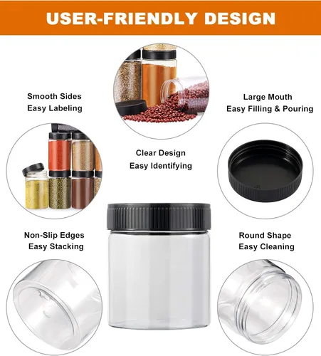 Miniatura 5 de Tarros de plástico con tapas, paquete de 30 recipientes de plástico redondos a prueba de fugas para despensa de cocina, ideales para almacenamiento