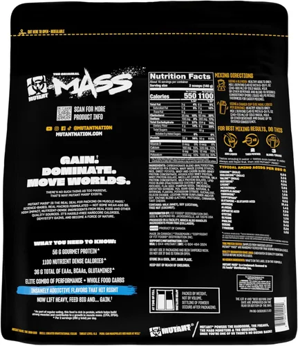 Miniatura 9 de Mutant Mass Polvo de proteína para ganar masa de peso, proteína en polvo alta en calorías para masa muscular, helado de vainilla, 5 libras