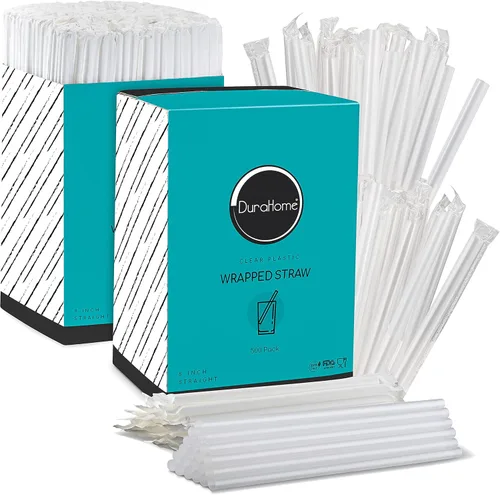 Miniatura 14 de DuraHome Pajitas de plástico blancas envueltas individualmente, paquete de 1000 popotes de 8 pulgadas, sin BPA, popotes desechables estilo Blanco