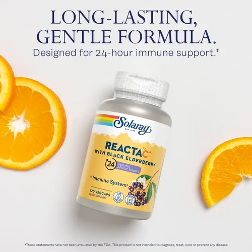 Miniatura 3 de SOLARAY Reacta-C con 500 mg de vitamina C, 200 mg de extracto de saúco negro de Sambucus Negro, vitaminas para defensa del sistema inmunológico