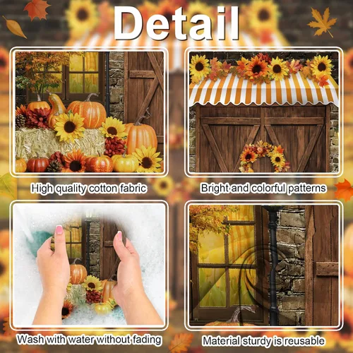 Miniatura 5 de Avezano Telón de fondo de otoño para fotografía, girasoles de otoño, calabazas, cosecha, Acción de Gracias, fondo de foto rústico, puerta